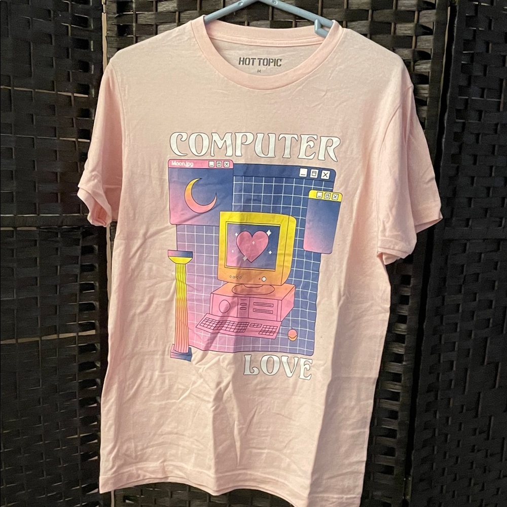 Hot Topic Pink Computer Love Graphic Tee